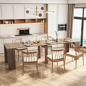 Extendable Dining Table, 18"-118" Large Dining Table for 2-12, Modern Farmhouse Console Tables, Wood Foldable Kitchen Tables for Entryway, Kitchen, Living Room, Space Saving