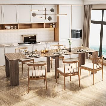 Folding Dining Table Wood Expandable Dining Table for Small Spaces Extendable Dinner Table Space Saving Rectangle Kitchen Table for Home Kitchen Dining Room for 6 8 12 Person Brown