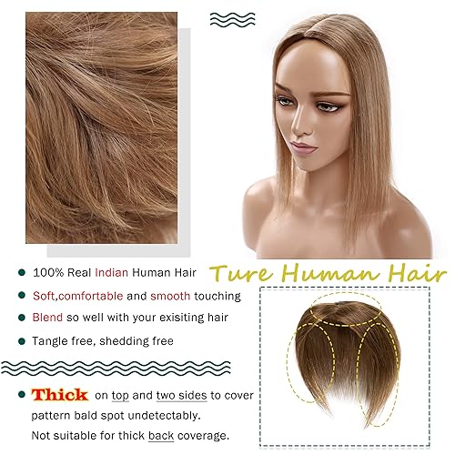 Miniatura 6 de S-noilite - Peluquín de cabello sedoso, con clips en una base, cabello humano 100 % real indio, lacio y fino, para mujer