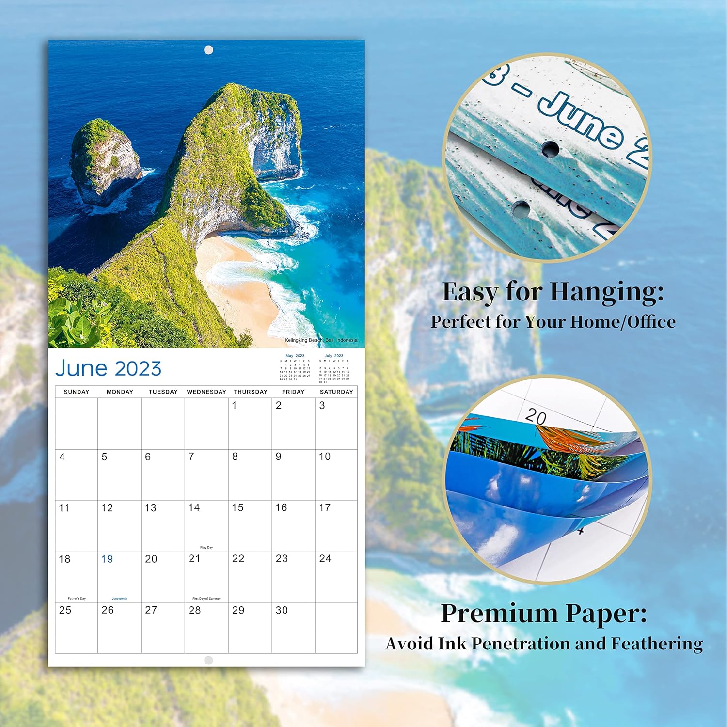 2023 Wall Calendar – Wall Calendar 2023-2024, 18 Months from Jan 2023 - Jun 2024, 12" x 24" (Open), 12" x 12" (Closed), 2023 Calendar with Daily Blocks, Perfect Calendar for Planning – Tropical Island : Office Products