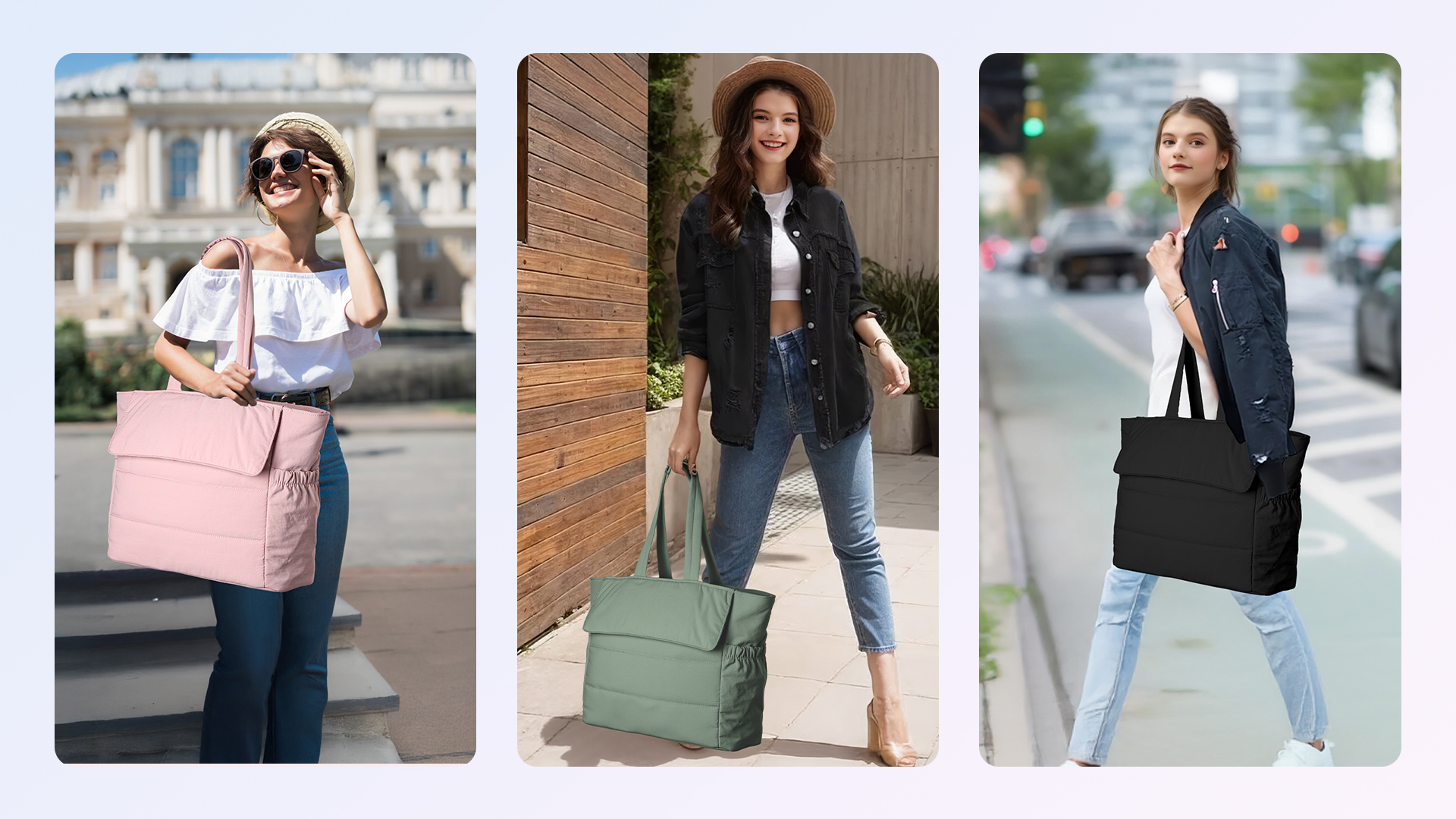 Borsa Tote Donna Trapuntata RAVUO – Leggera, Imbottita, Con Tasca Per Laptop 15.6″, Ideale Per Ufficio E Viaggi