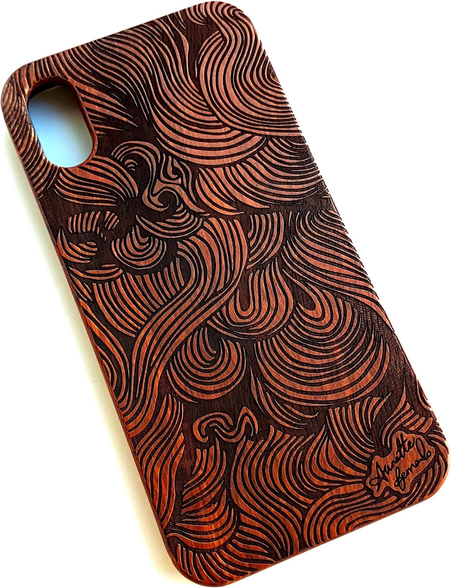 Wooden engraved Waves phone case for iPhone X and XS. Real solid rose wood, hand made, carved artwork. Drop & scratch proof, providing premium protection for your smart phone