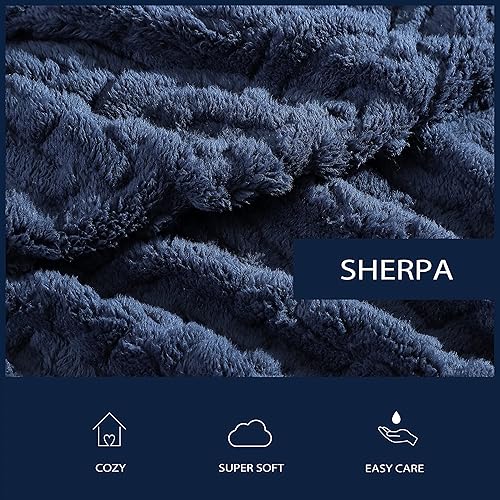 Miniatura 5 de Nautica - Manta de punto trenzado, suave ropa de cama Sherpa de punto trenzado, acogedora decoración del hogar para cama o sofá (azul marino Declan,