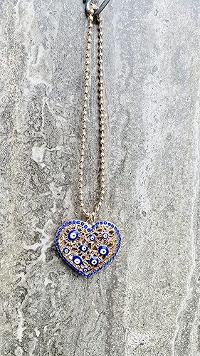 Miniatura 6 de LUCKBOOSTIUM Adorno colgante de corazón dorado con cristal y mal de ojo (cadena de bola) adornos de coche de buena suerte para espejo retrovisor