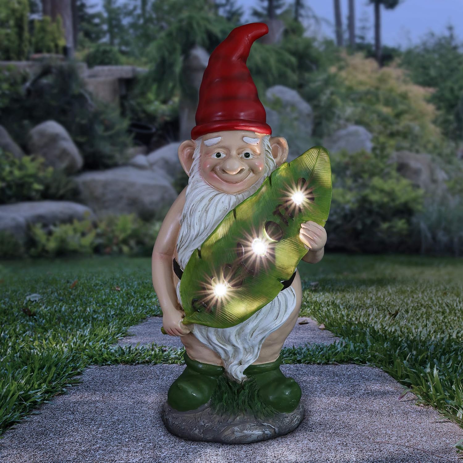 Exhart Solar ?Good Time?s Naked Nolan? Naughty Gnome Statue w/Welcome