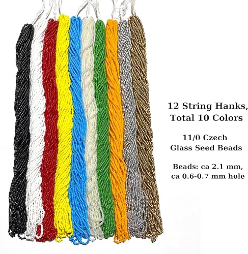 Miniatura 2 de Checo 110 Cuentas de semillas de vidrio - 12 hilos de cuerda, total 10 colores (amarillo oscuro)