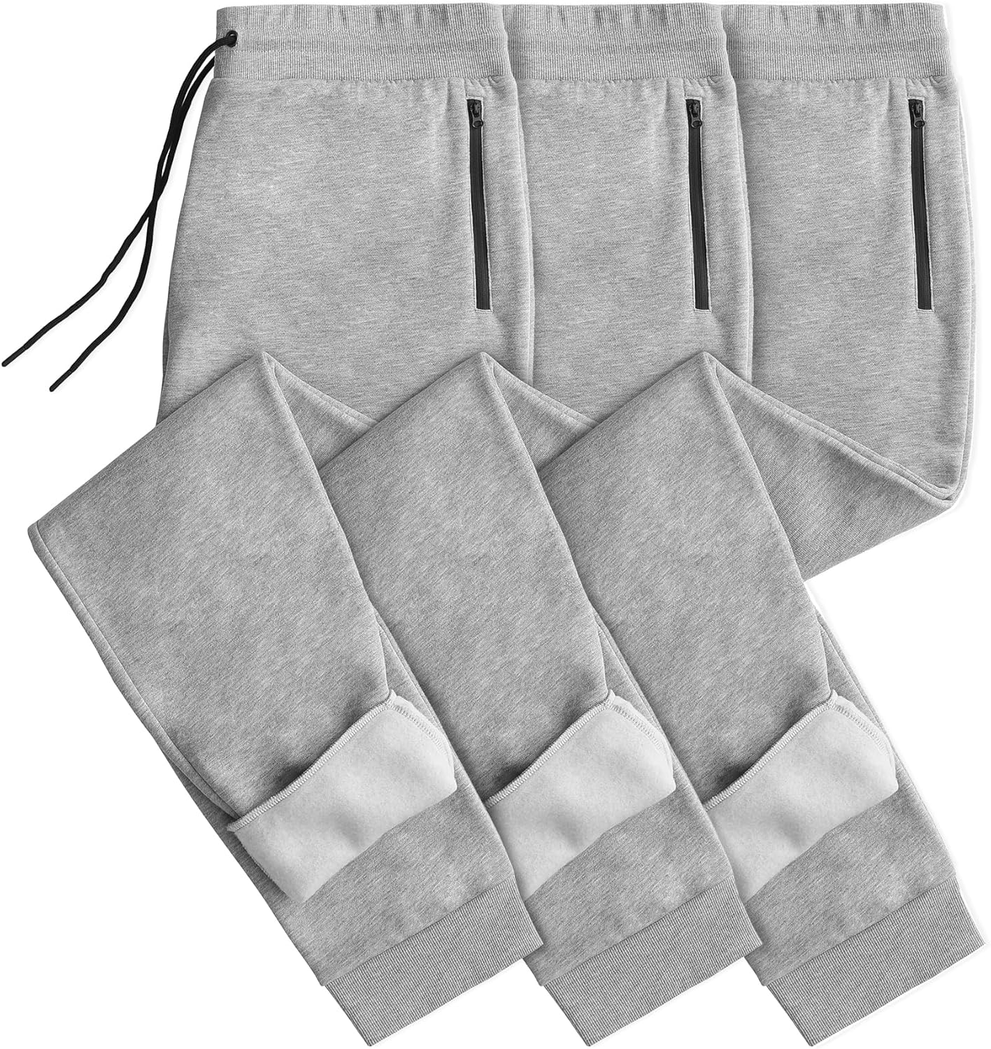 Sweatpants for Men Fleece 3 Pack Joggers Gym Workout Athletic Track Mens Sweat Pants Cotton with Zipper Pockets