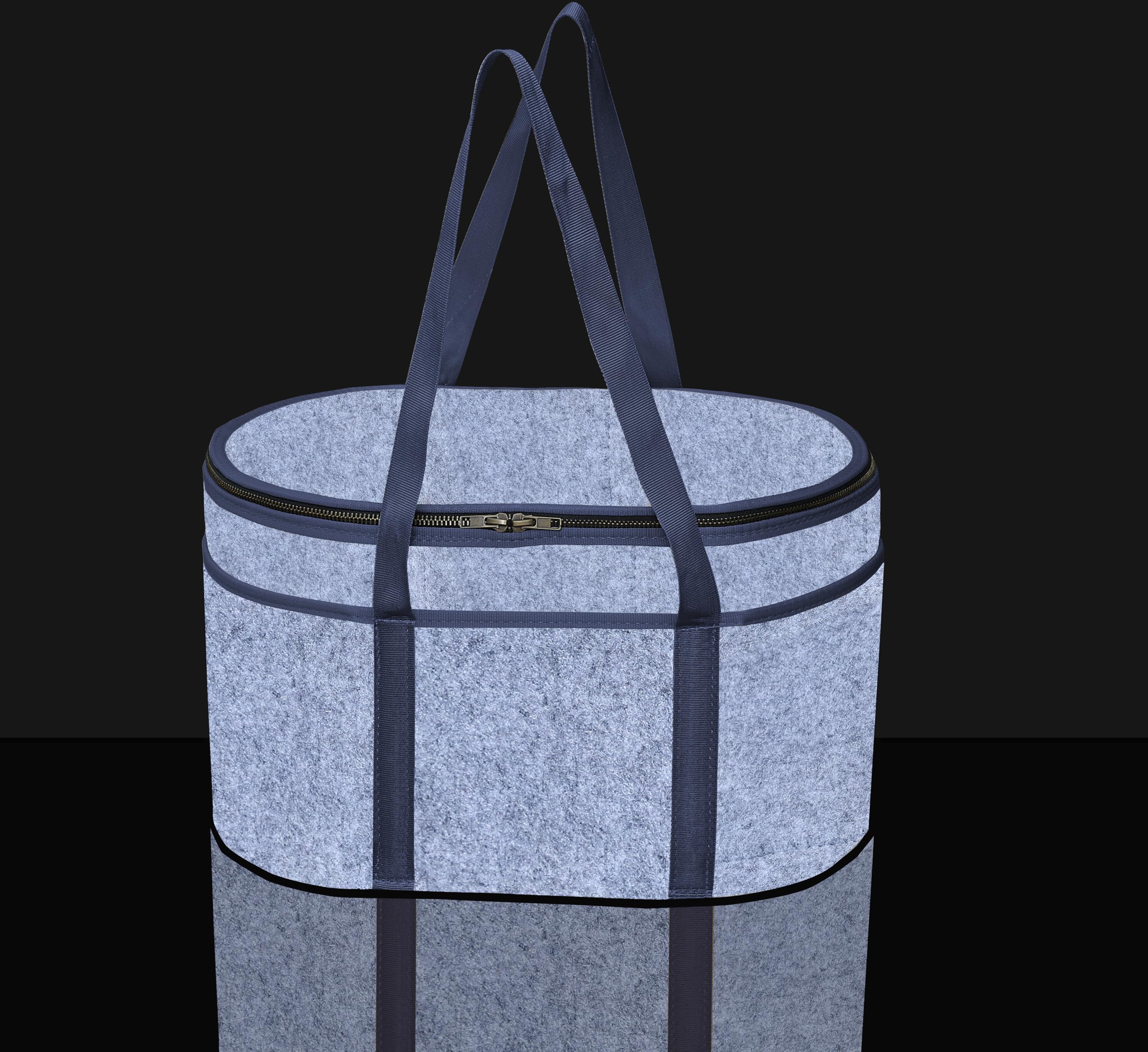 GREEN DECOR Non Woven Fabric Cute Oval Shape Diaper Caddy Bag with Handle & Zip Lock for Smart Mothers Baby Diaper Caddy Wipes Felt Storage Organizers,Foldable and Portable (Grey&Navy- 15X10X9 Inch)-image-3