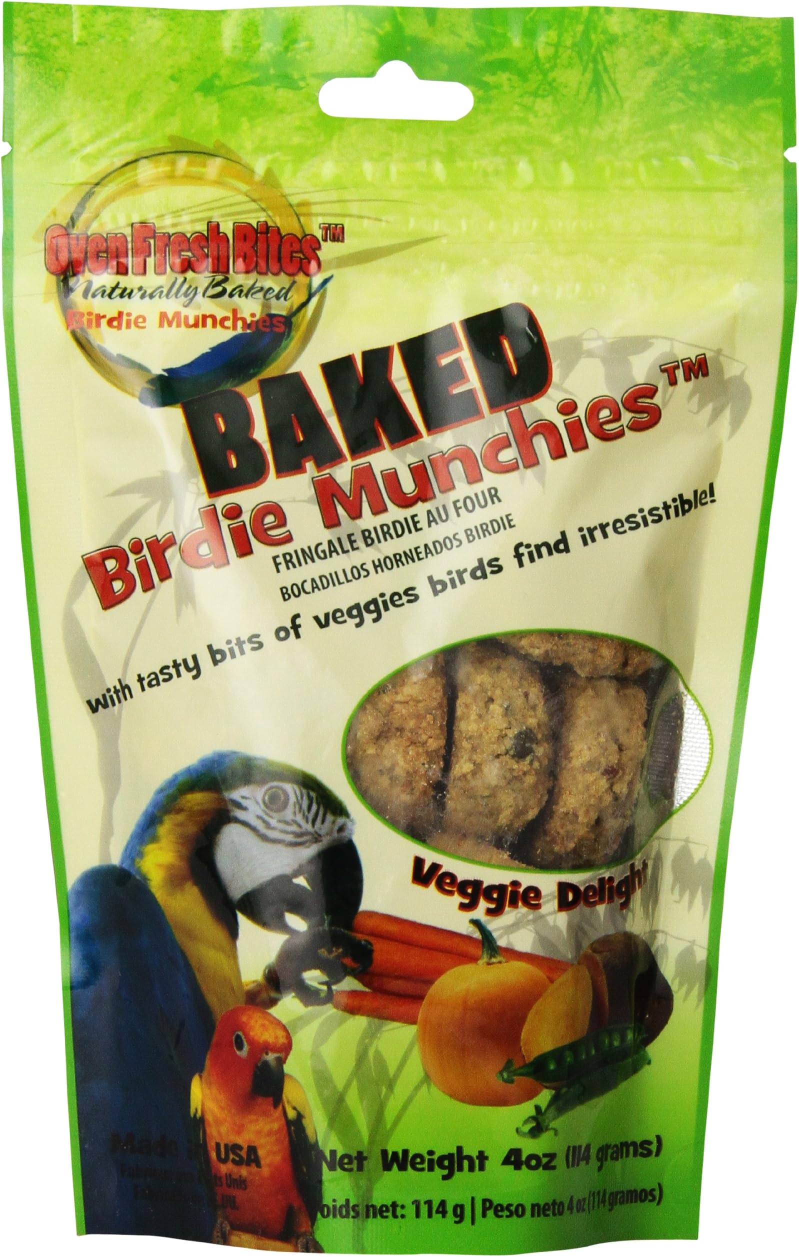Oven Fresh Bites Natural Baked Treats, All-Natural Bird Treat Parrot Cookies, 4 Oz, Veggie Delight