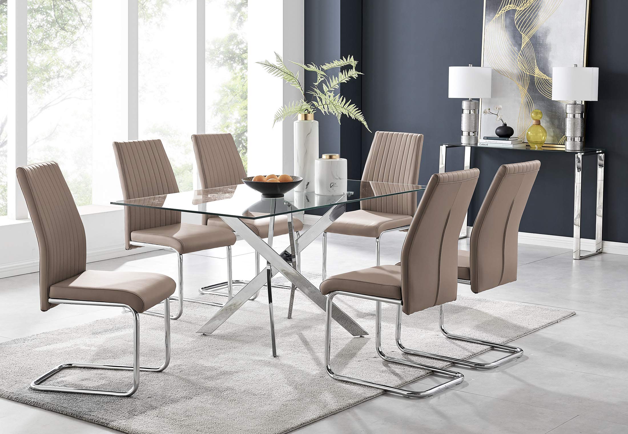 Buy Leonardo Clear Glass and Chrome Metal Modern/Stylish Dining Table