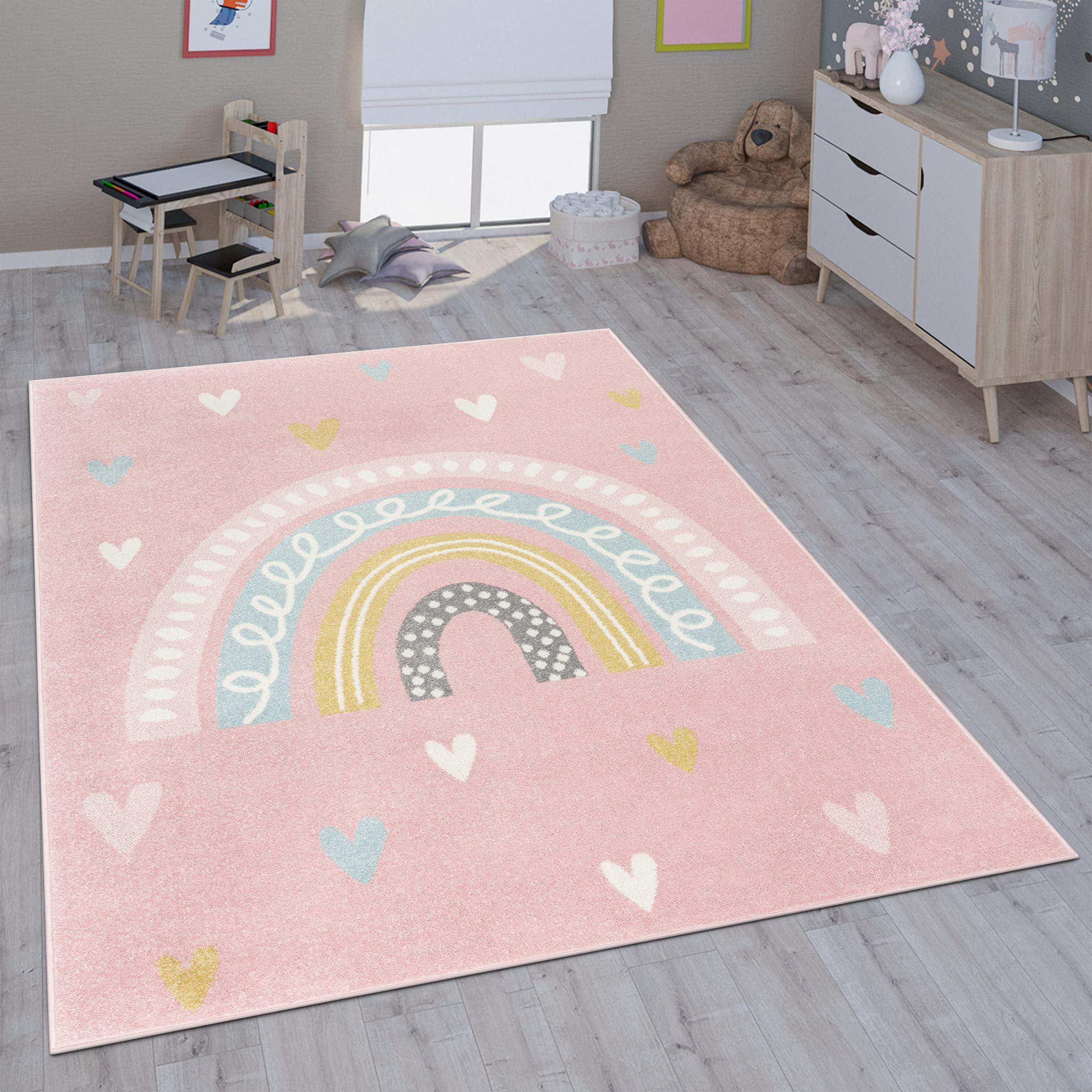 Paco HomePaco Home Children's Rug Child's Room Girls Boys Various Motifs And Sizes, Size:160x220 cm, Colour:Pink White