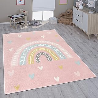 Paco Home Alfombra Infantil Habitación Infantil Niña Niño Varios Estampados Y Tamaños, tamaño:133x190 cm, Color:Rosa Blanco