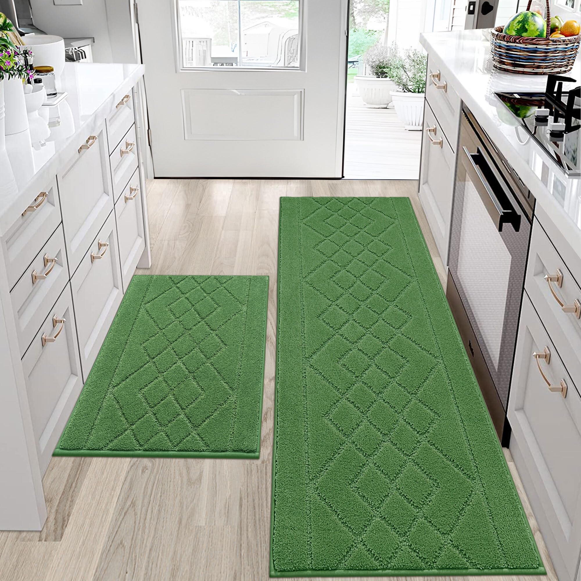 Tapetes de cocina antideslizantes BEQHAUSE color verde lavables de tejido suave