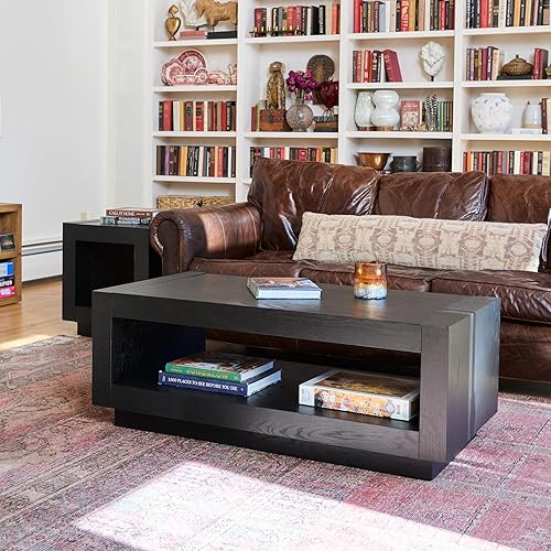 Miniatura 7 de Maven Lane Artemis Mesa de Café – Mesa Rectangular de 45 cm con Almacenamiento – Madera Sólida Negra – Ideal para Sala de Estar y Salón