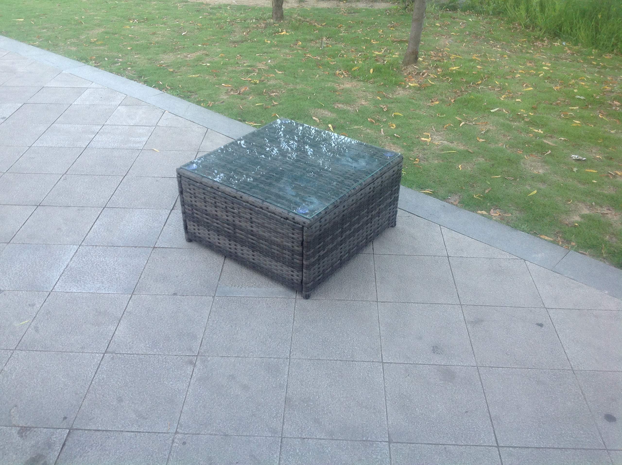 FMSGarden Square Rattan Coffee Tea Side Table Indoor Outdoor Use Garden Furniture Accessory Patio Dark Grey Mixed