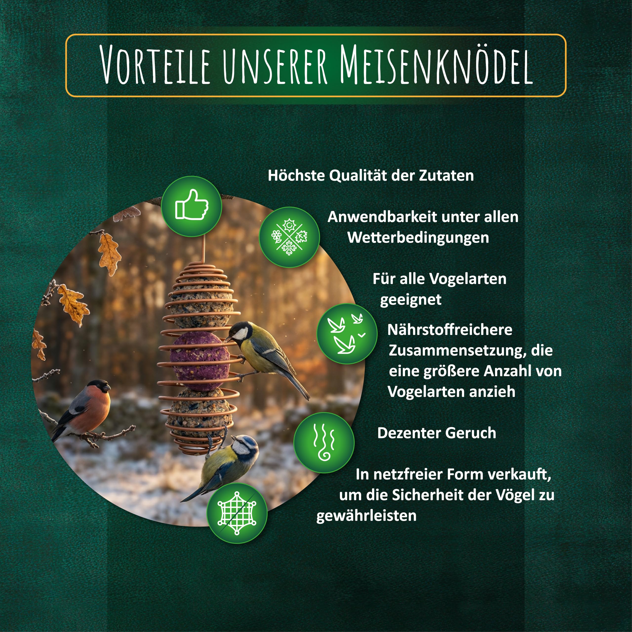 Meisenknödel ohne Netz| Ganzjahres-Mix Wildvogelfutter| Vogelfutter 200St.