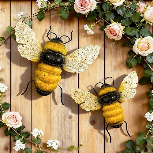 Metal Bee Outdoor Wall Decor - 2Pcs Bee Wall Art