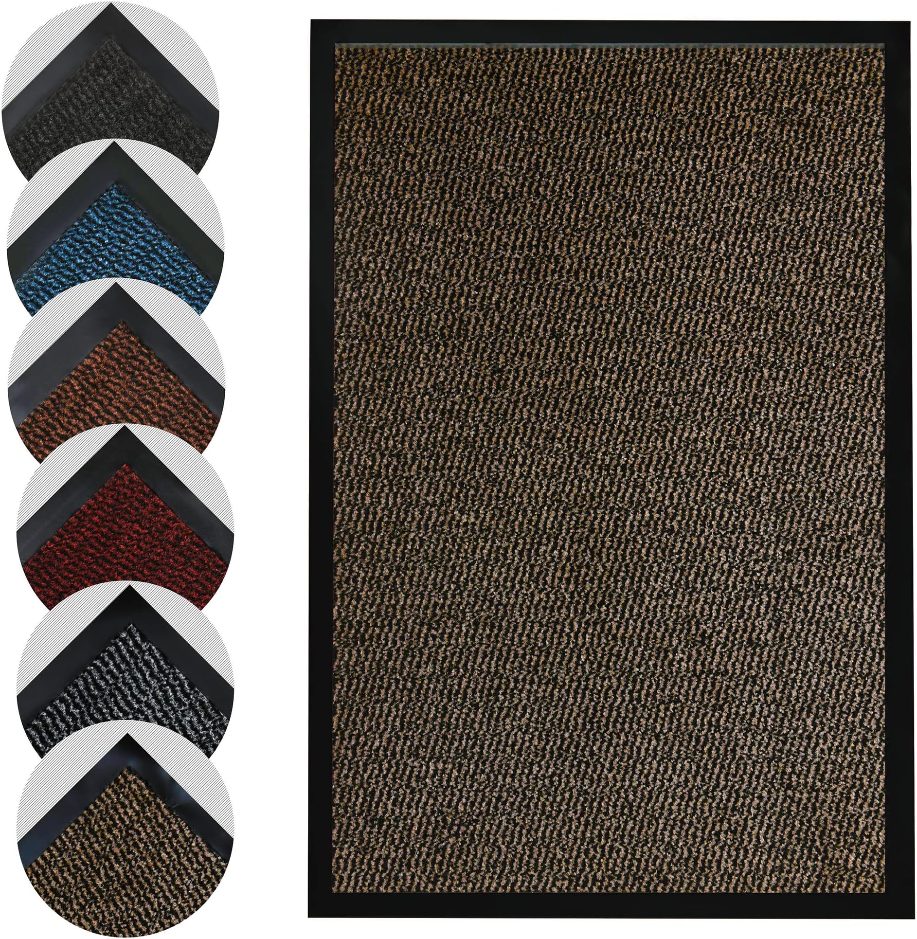Homatz Door Mat Indoor Outdoor - Heavy Duty Rubber, Floor and Kitchen Mats - Non Slip, Washable and Dirt Trapper Doormats Super Absorbent Multicolor Barrier Mat 60x90cm, Brown