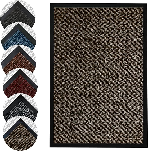 Homatz Door Mat Indoor Outdoor - Heavy Duty Rubber, Floor and Kitchen Mats - Non Slip, Washable and Dirt Trapper Doormats Super Absorbent Multicolor Barrier Mat (Brown, 40x60cm)