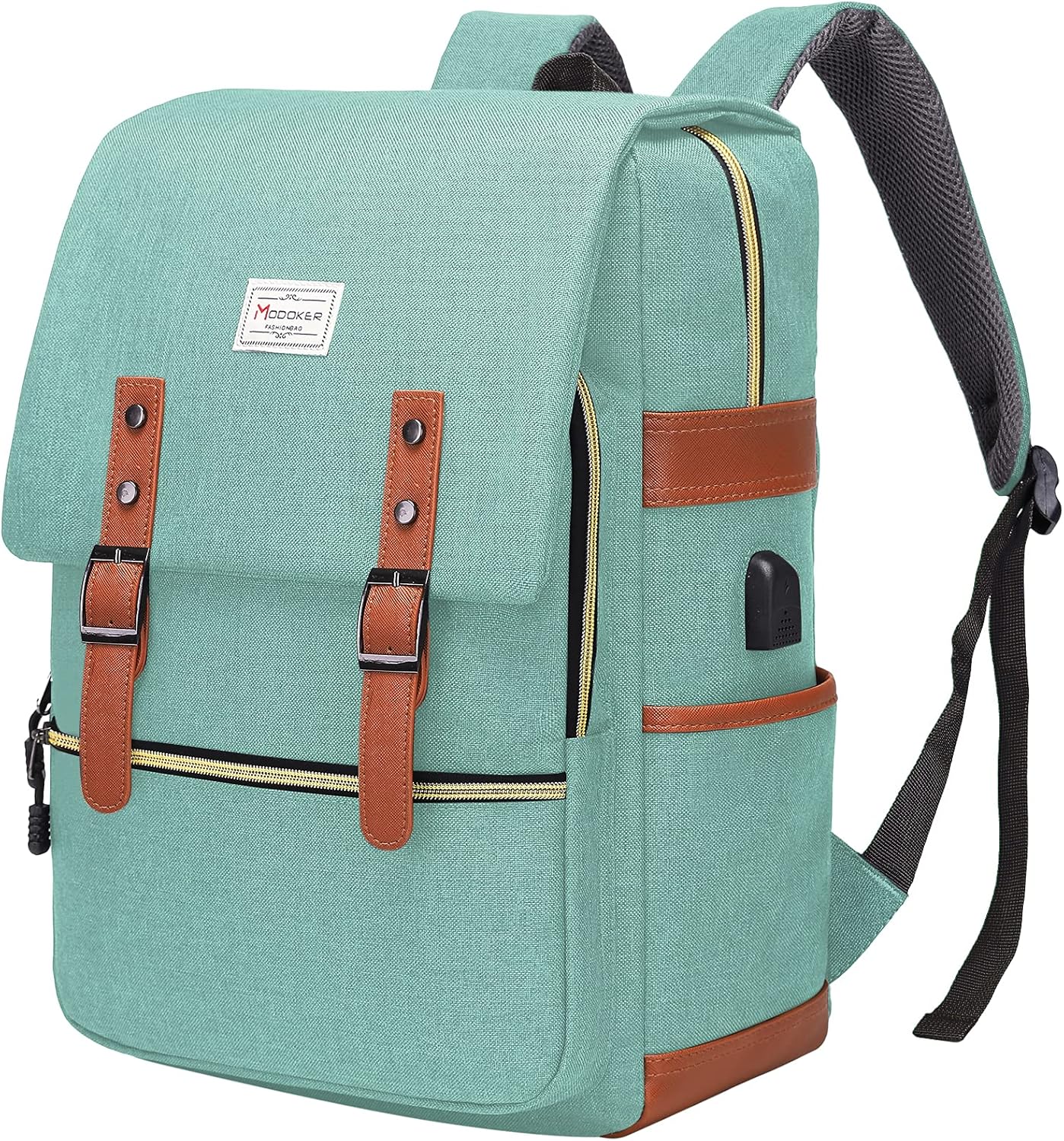 Modoker Laptop Backpack 17 Inch with USB Charging Port, Water Resistant Slim Travel Backpack Vintage Business School College Bag Gifts for Women Men in Green : Electronics