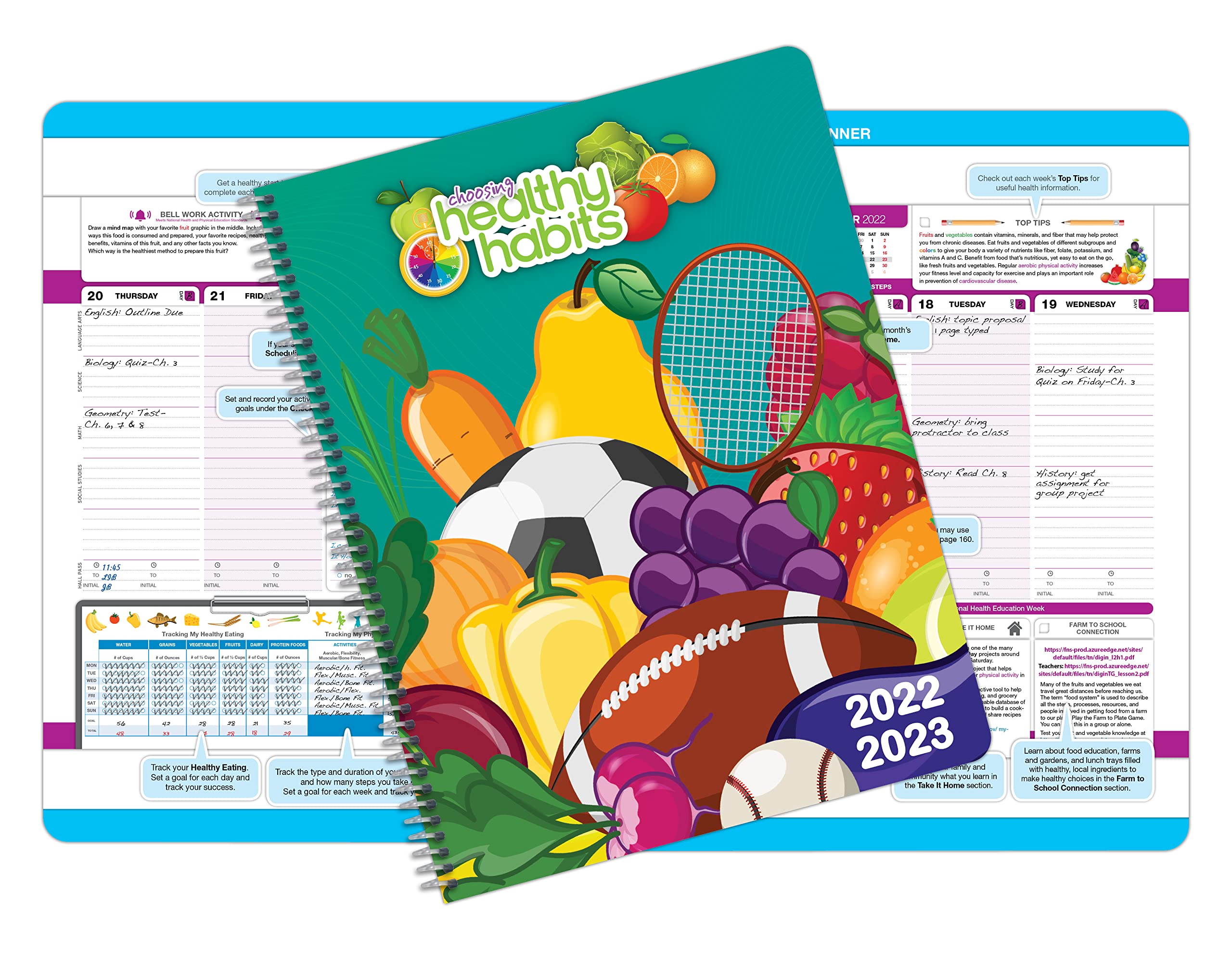 Dated Middle School Student Planner 2022 - 2023 Academic School Year, Large (8.5" by 11") Matrix Style Datebook with Choosing Healthy Habits Middle School Cover