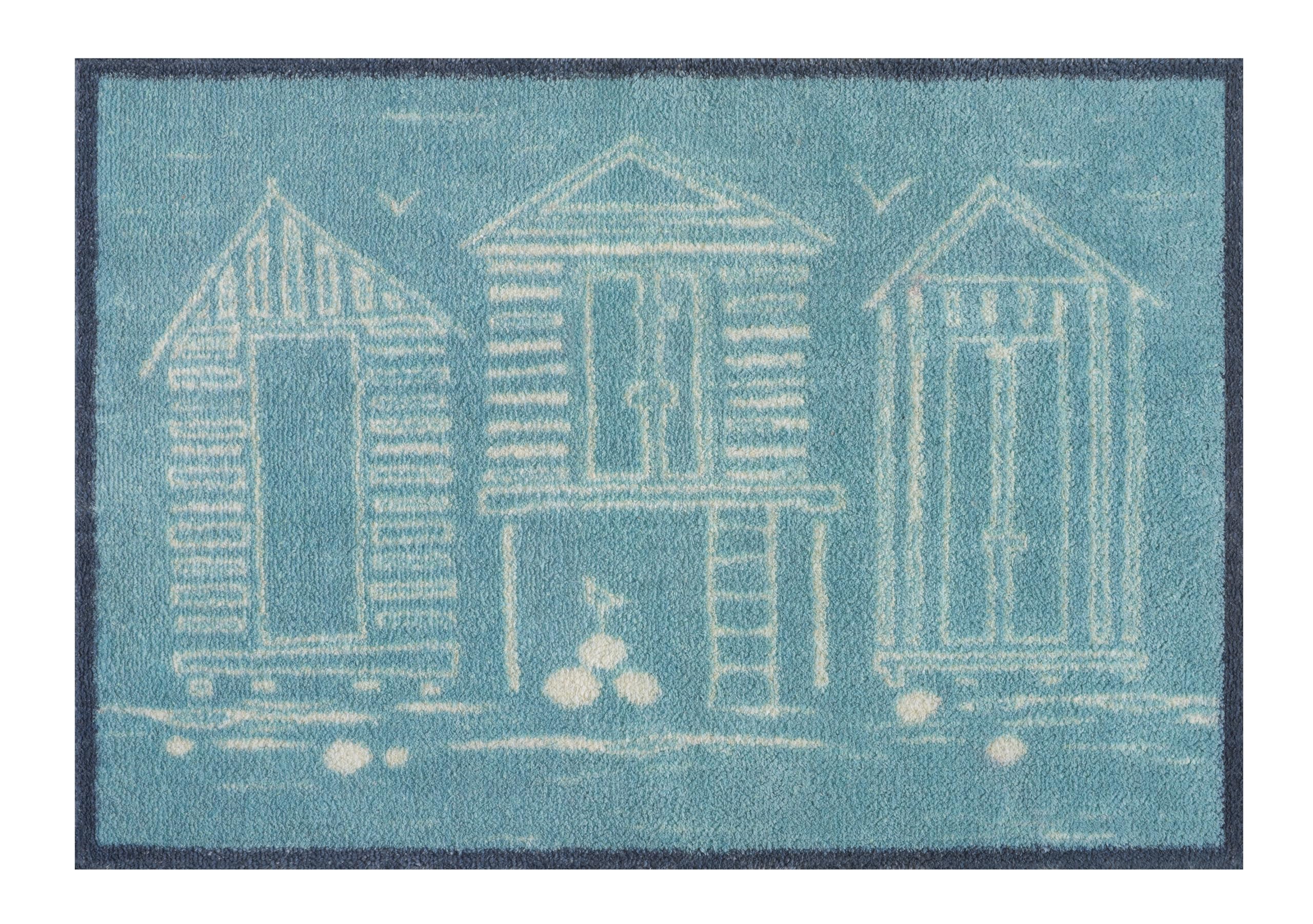Turtle Mat Beach Huts blue 60x85cm, indoor with Multi-Grip backing