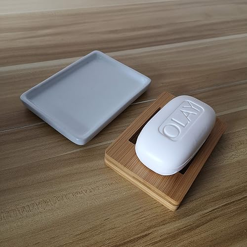 Miniatura 3 de Lofekea Soporte para jabonera, barra de jabón autodrenante para ducha, jabonera de cerámica para ducha, baño, cocina (bambú)