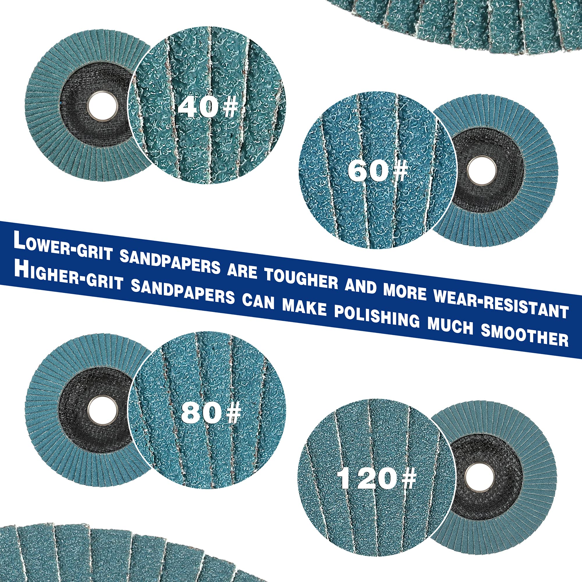 WORKPRO Lot de 10 Disques Abrasifs à Lamelles 125 mm, Grain 40-60-80-120, Disques à Meuler en Alumine de Qualité Supérieure pour Enlever les Ébarbures, la Rouille, le Polissage et la Finition