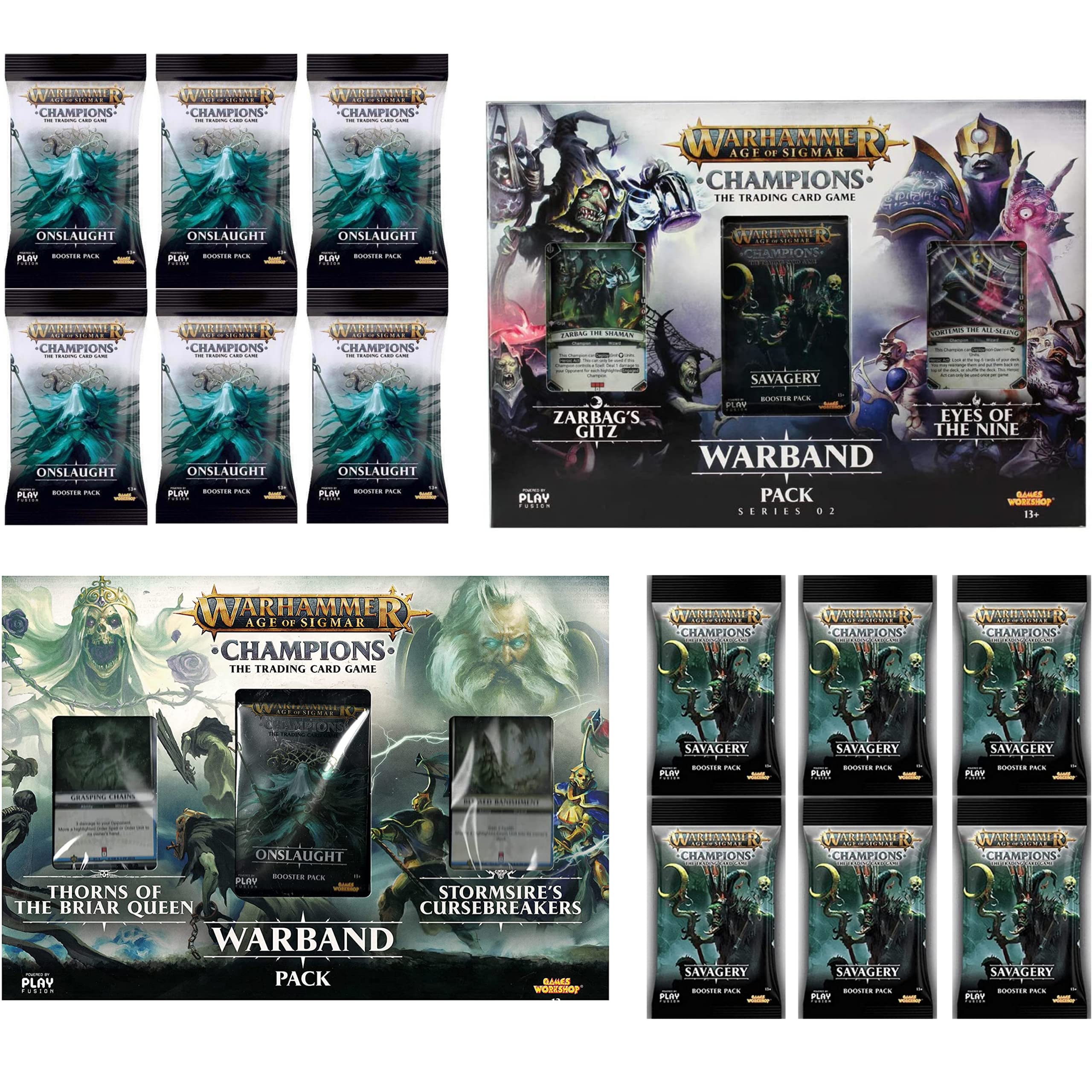 PlayFusion Warhammer Warband Megaset Includes 2x Starter Packs Onslaught & Savagery, 6 Savagery & 6 Onslaught Booster Packs