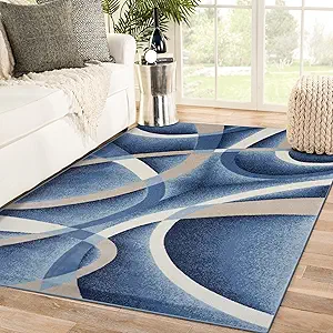 2305 Geometric Abstract Blue 8x10 Area Rugs for Living Room