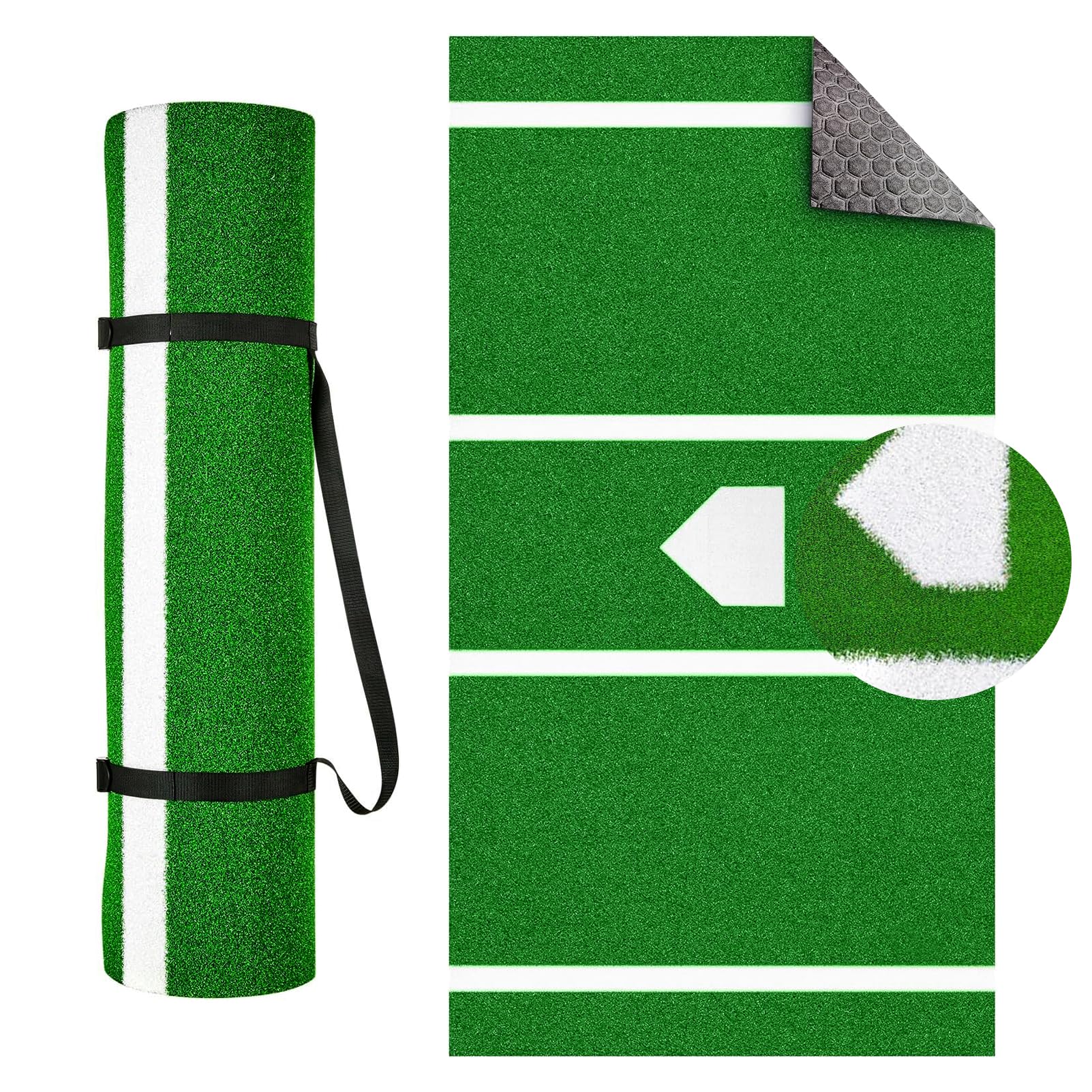 honeypet Upgraded Version Batting Mat Baseball Hitting Mat 12' x 5' Regulation Size Turf Batters Box Mat with Home Plate and Anti Fade Turf for Baseball Softball Training Indoor and Outdoor