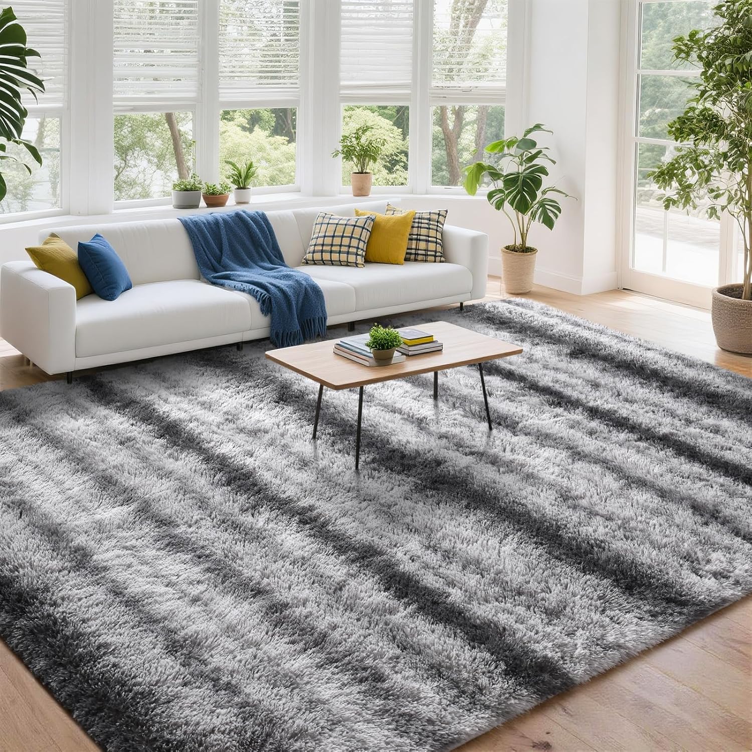 DweIke Area Rugs for Living Room, Large Big 6x9 Fluffy Shag Fuzzy Plush Soft Carpets, Floor Shaggy Rug for Bedroom, Dark Grey Carpet for Kids Boys Girls Dorm Nursery Home Decor, Water Ripple Grey