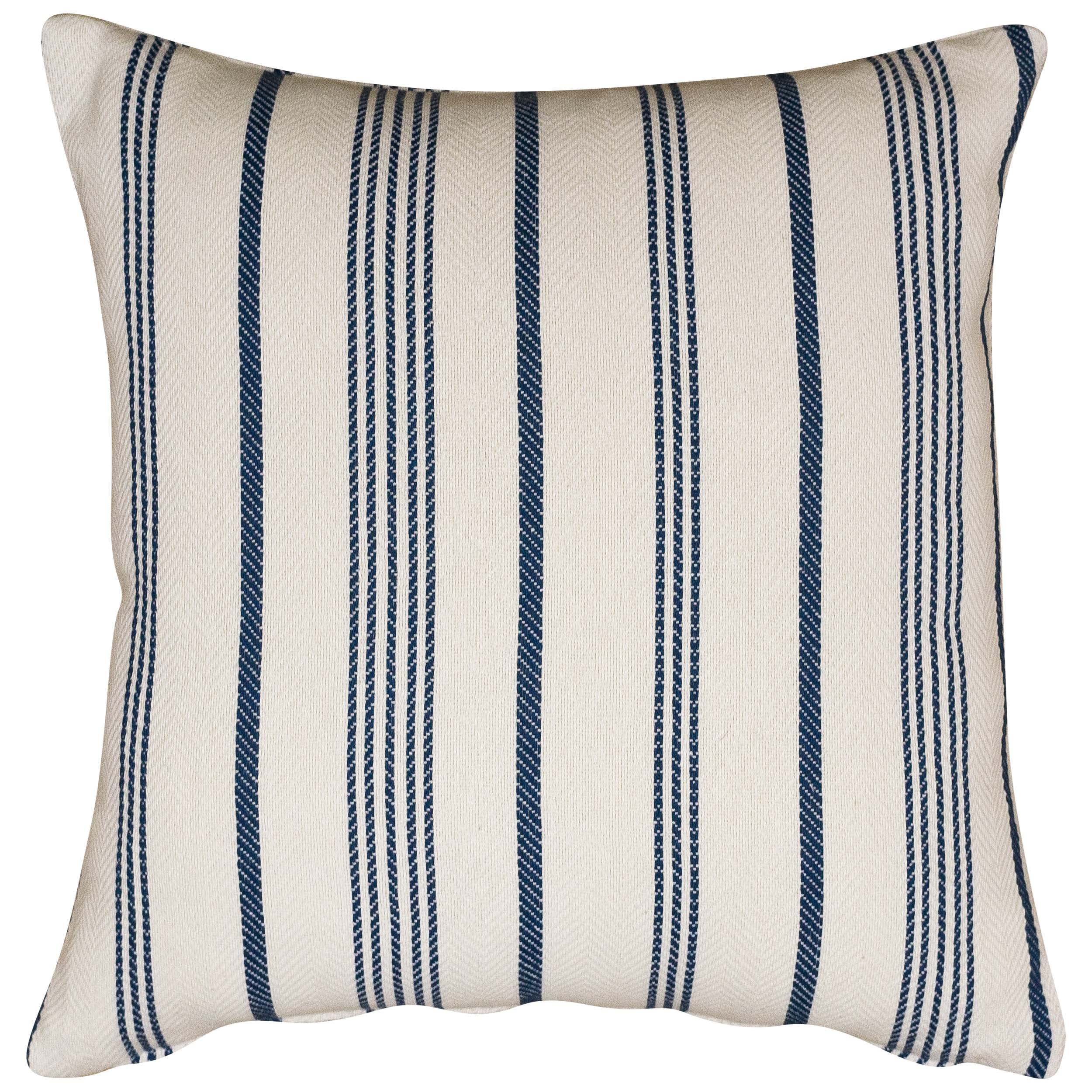 Linen Loft Mykonos Striped Cushion Cover. Nautical Stripes in Marine Blue and White. Beachut, Yacht & Seaside Home Accessory. 17x17 Square. Cushion Cover Only