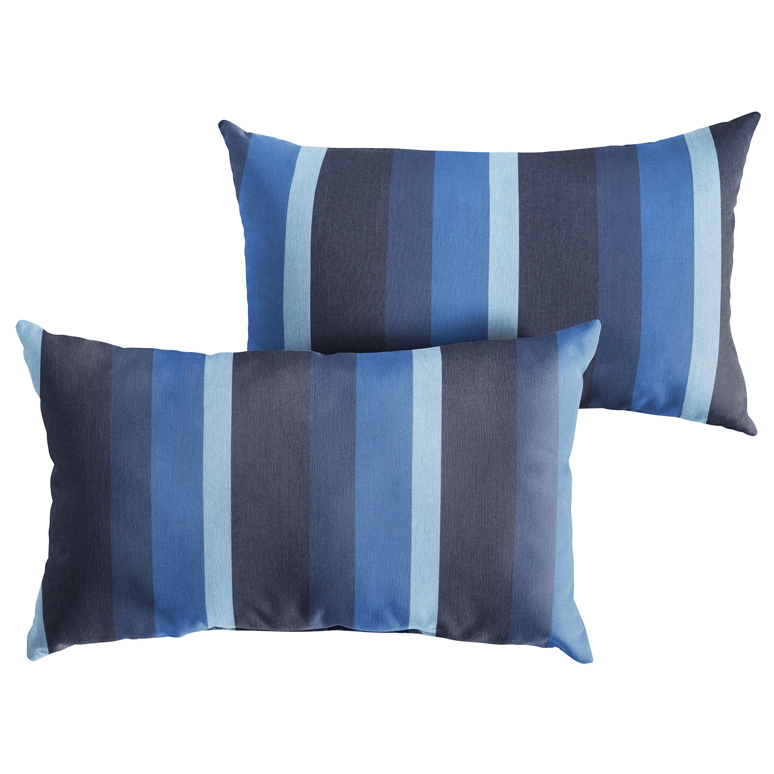 Mozaic AMPS116895 Indoor Outdoor Sunbrella Lumbar Pillows, Set of 2 14 x 24 Blue Stripes