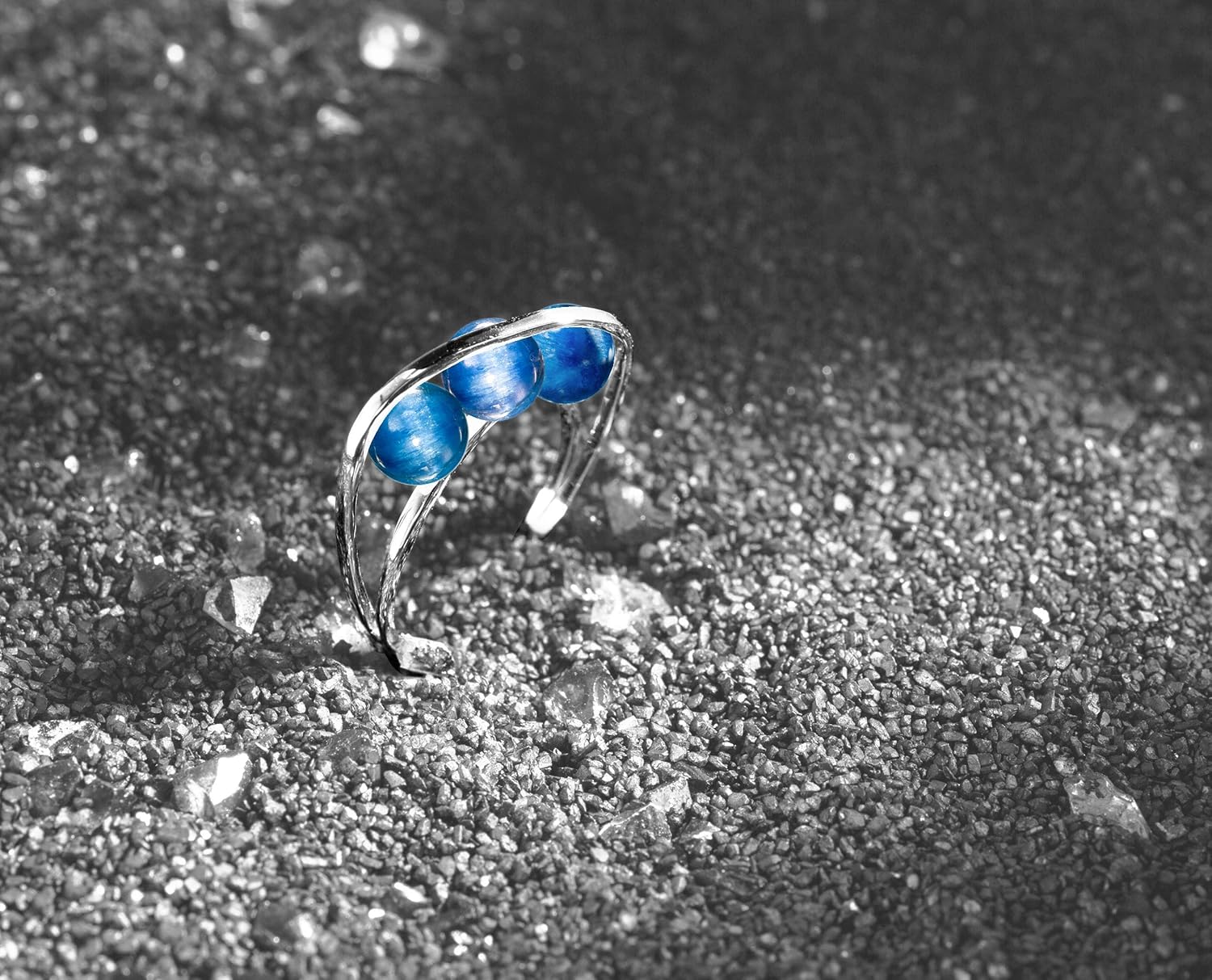 Kyanite ring by Majade. Kyanite engagement ring, royal blue stone crystal jewelry. Handmade 14k gold trinity kyanite ring. Minimalist unique gemstone engagement ring. Non traditional wedding ring