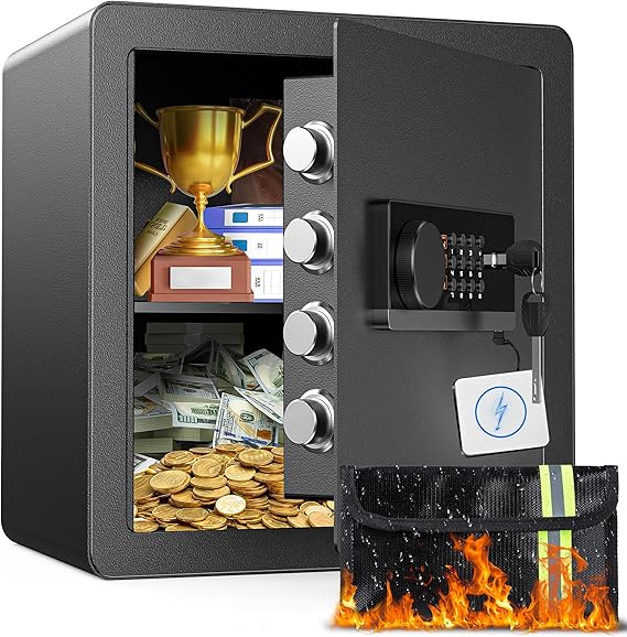 2.0 Cubic Feet Home Safe with Fireproof Money Bag, Steel Security Safe Box for Cash Document Valuables, Digital Lock Box with Electronic Keypad, Anti-theft Alarm System, Removable Shelves 2.0 Cubic Feet Home Safe with Fireproof Money Bag, Steel Security Safe Box for Cash Document Valuables, Digital Lock Box with Electronic Keypad, Anti-theft Alarm System, Removable Shelves