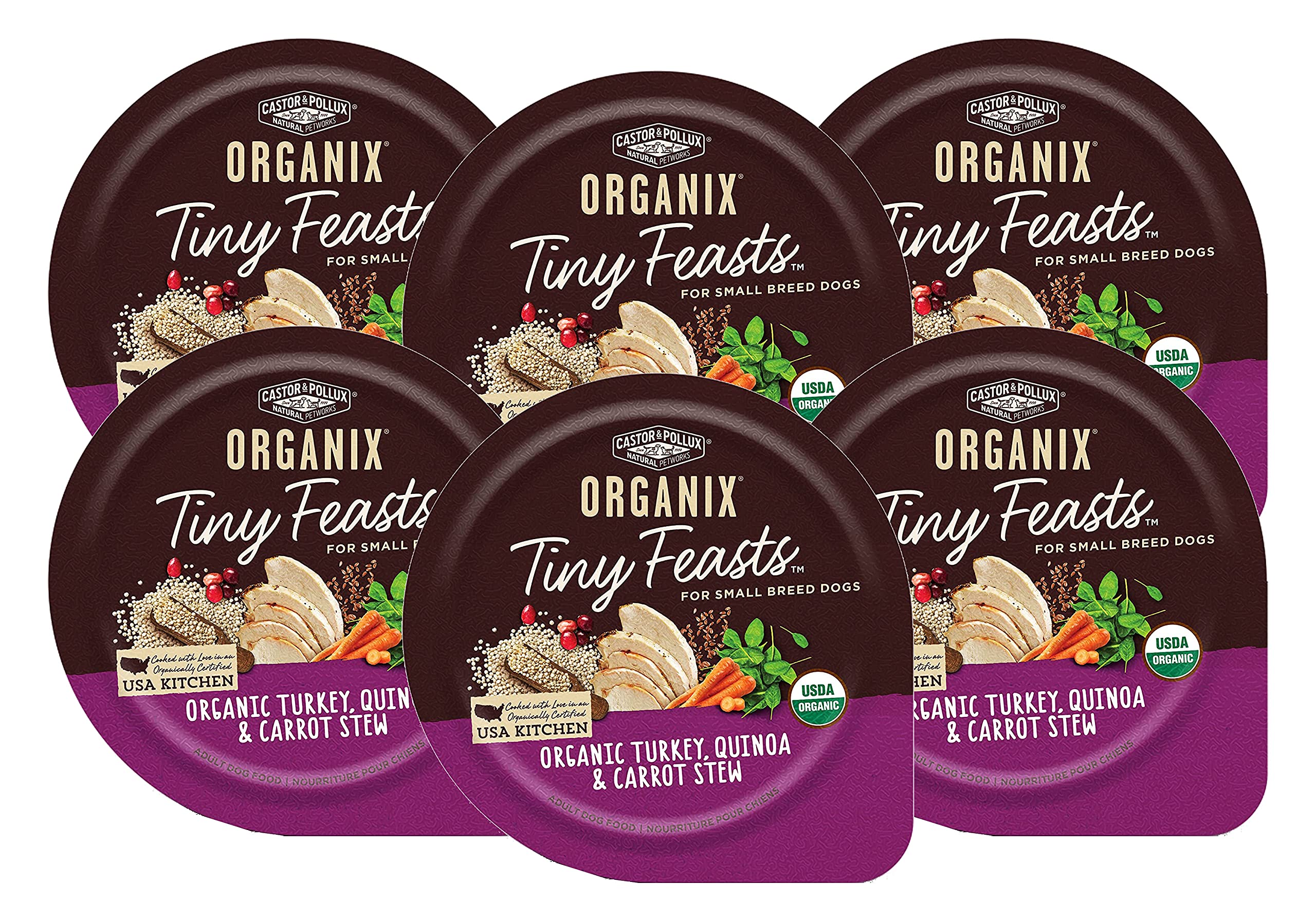 Castor & Pollux Organix Tiny Feasts Organic Turkey, Quinoa & Carrot Stew Dog Food Trays, 3.5 OZ (Pack of 6)