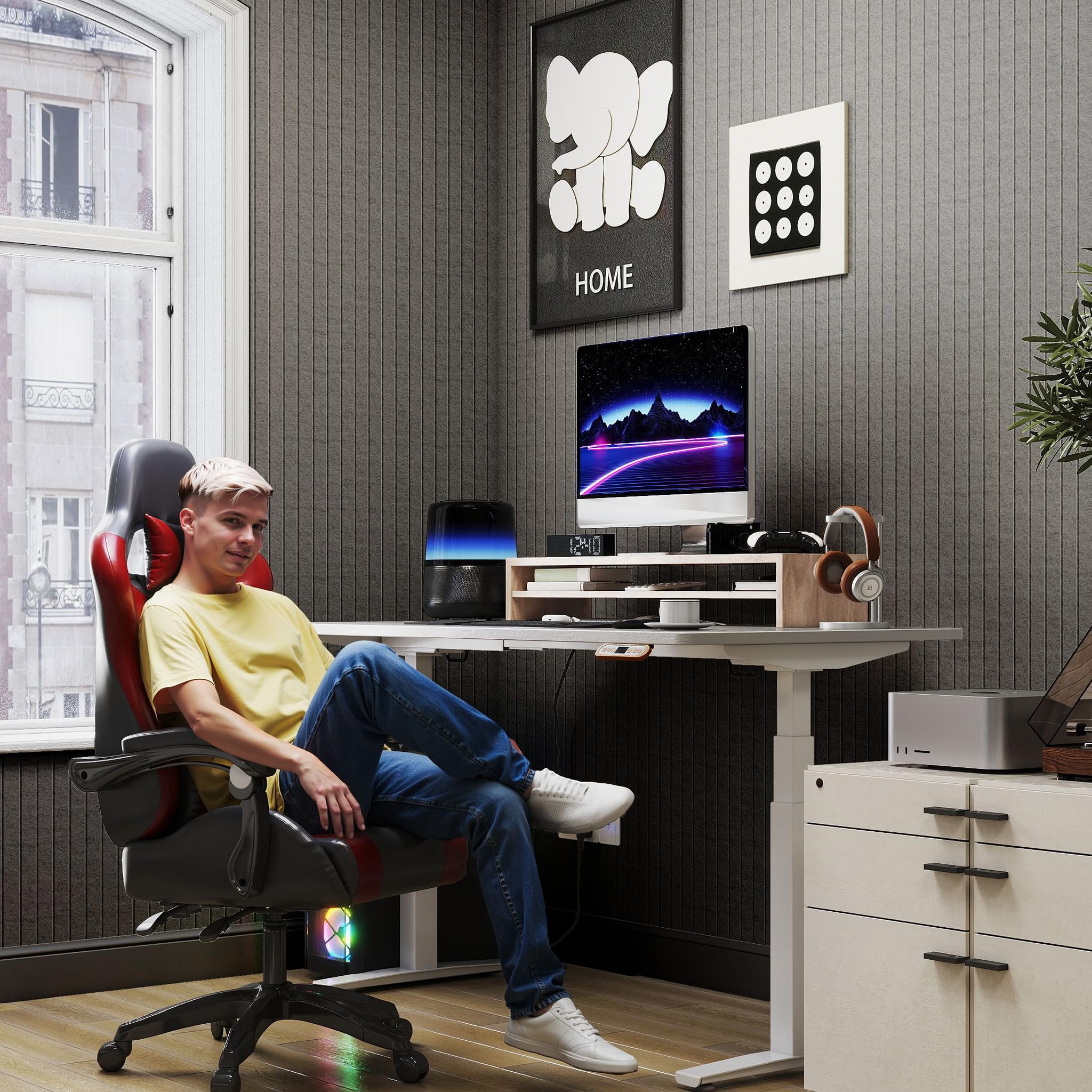 LZQ Lot de 4 panneaux acoustiques autocollants - 120 x 60 cm - Panneau mural - Isolation acoustique - En feutre - Décoration murale - Absorbeur acoustique - Pour salon, bureau, studio - Noir