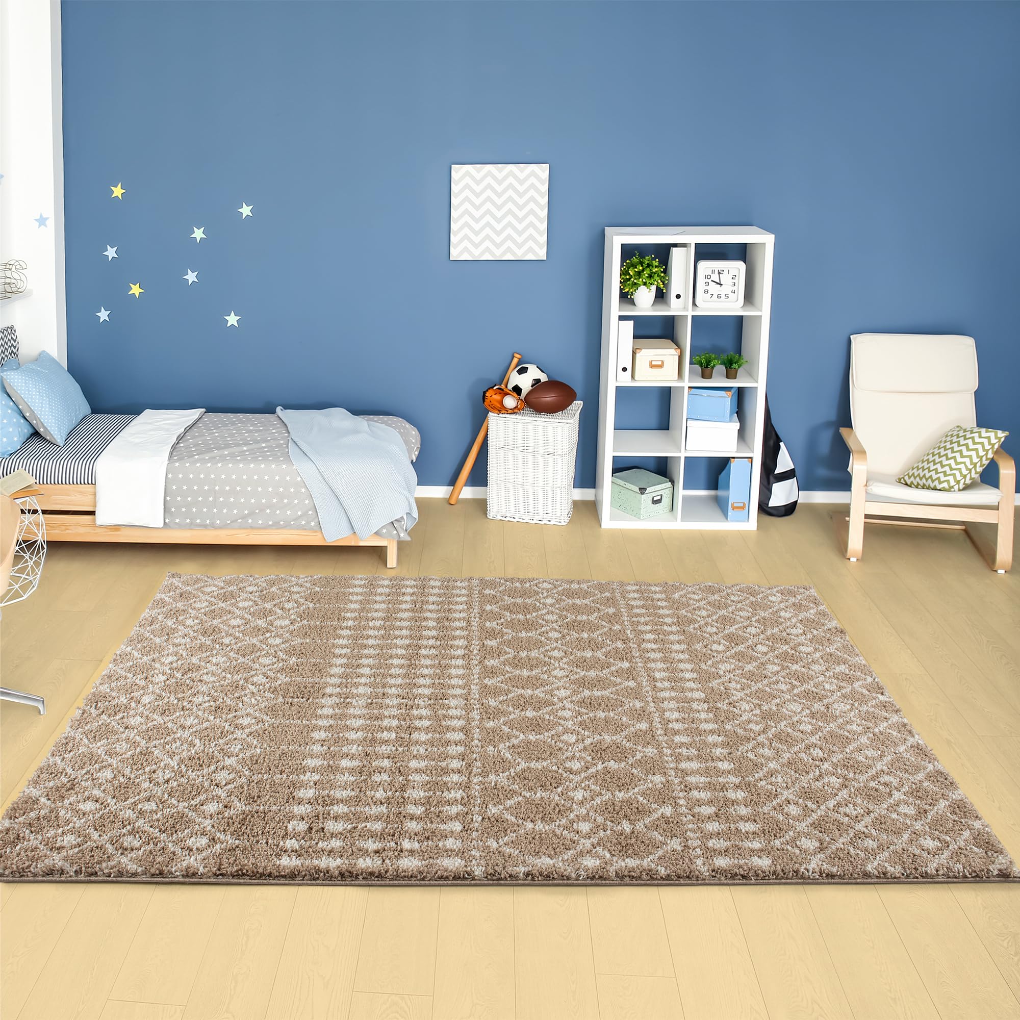 THE RUGS Modern Moroccan Design Living Room and Bedroom Rugs, Non-Shedding & Easy Care (Moroccan Beige/Ivory, 120x170 cm) - Image 2