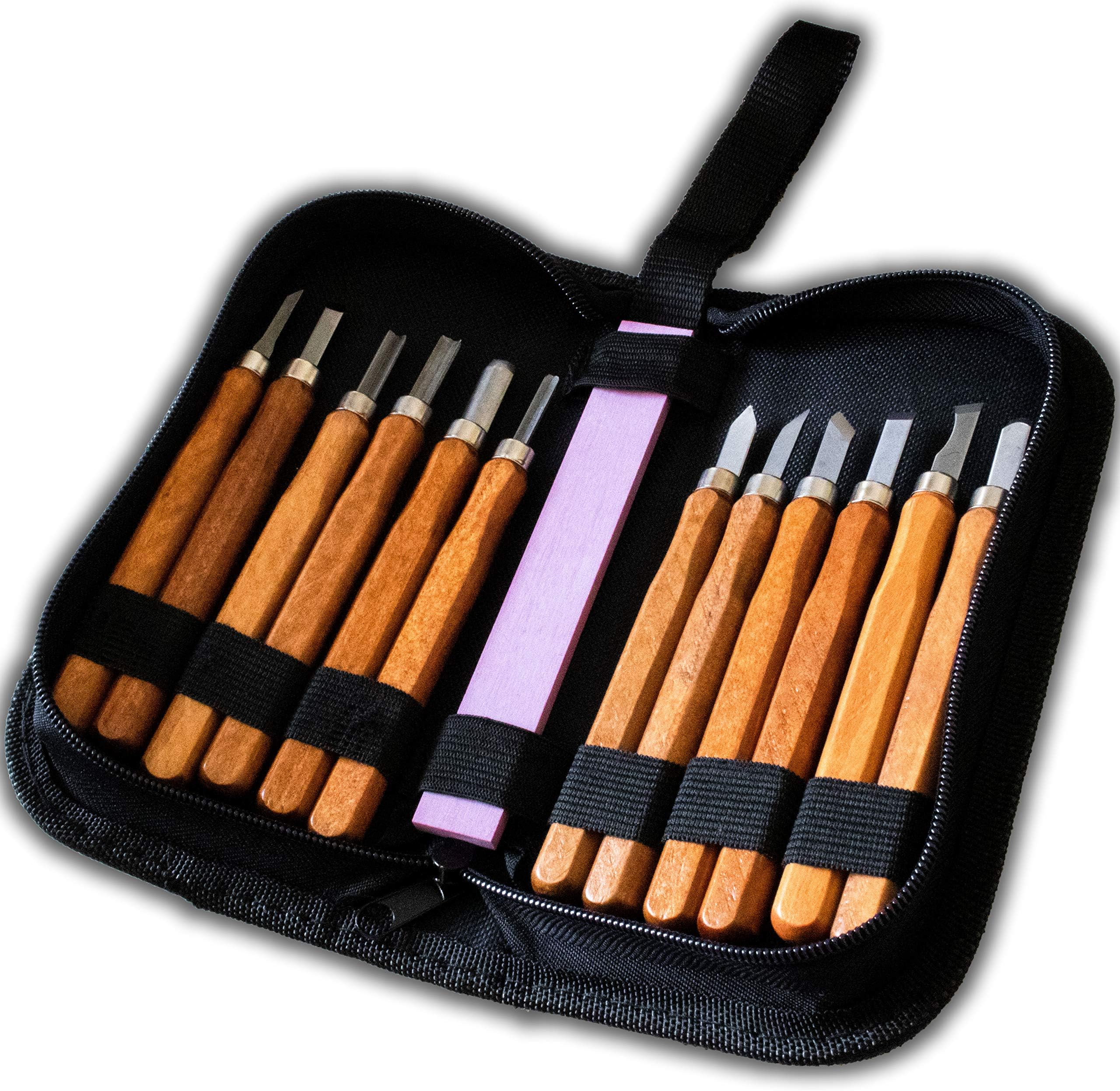 Gytech Wood Carving Tools 12 in 1 Wood Chisels Set with Professional Case and Sharpener for Beginners