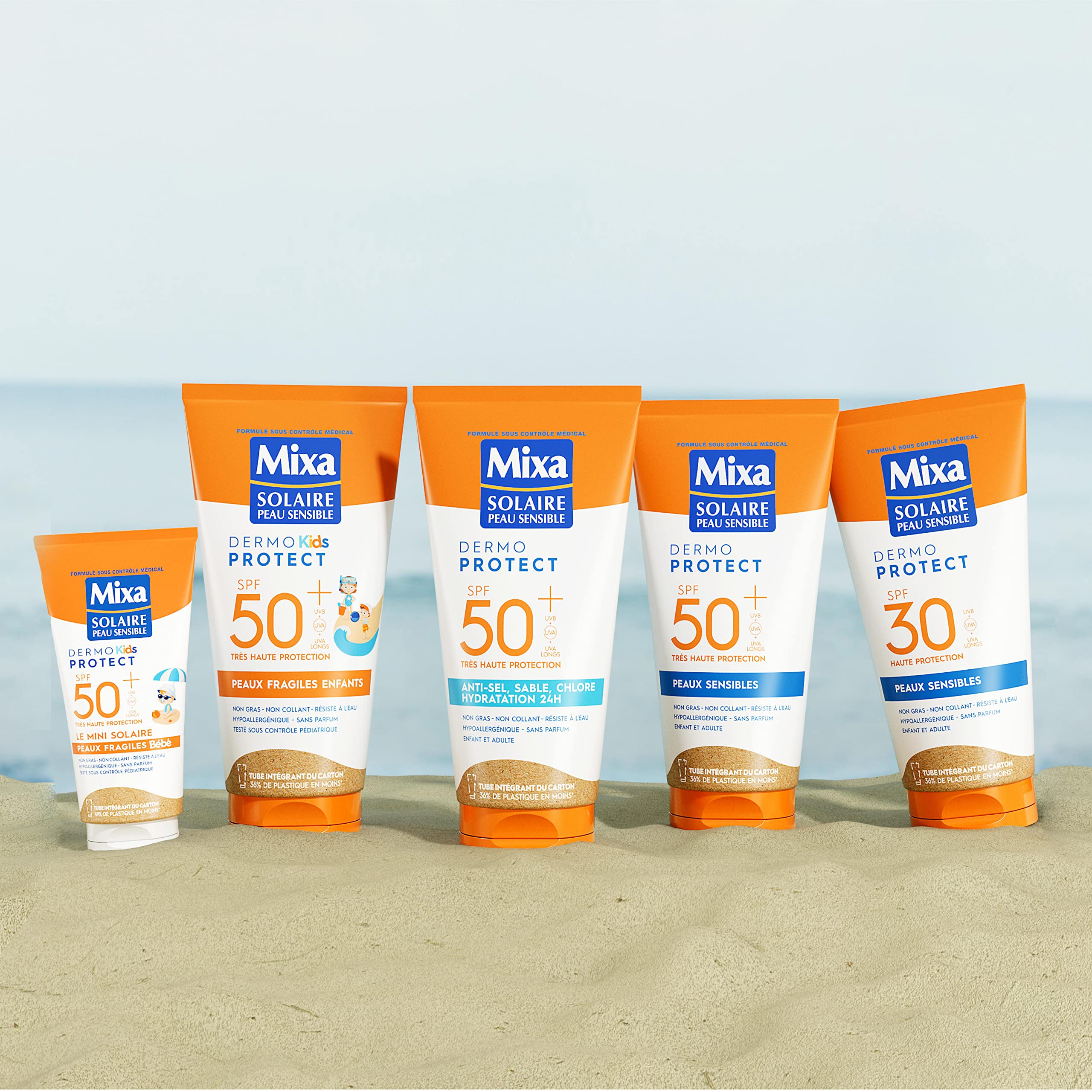 Mixa Solaire Piel Sensible - Leche Solar de Alta Protección FPS 30 UVA, UVA largo, UVB - Niños y Adultos - Resistente al Agua - Hipoalergénico, Sin Perfume - 175 ml
