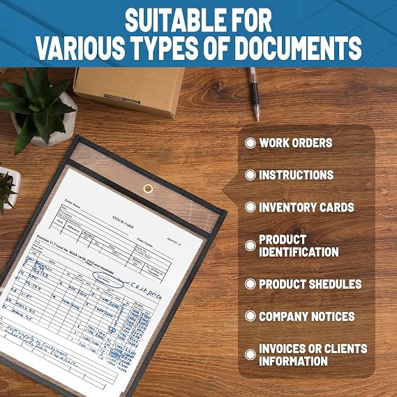 5 Pack Job Ticket Holders 8.5x11 and 10 Pack Hanging Job Ticket Holders with Strap 9x12 Bundle Work Order Plastic Sleeves for Documents Shop Ticket Holders Dry Erase Pocket Sleeves Dry Erase Pockets