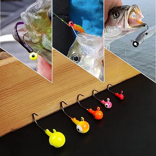 Miniatura 7 de Kit de ganchos para cabeza de plantilla de pesca, 6970 piezas de bolas redondas de crappie cabezas señuelos de pesca pintados surtidos señuelos de