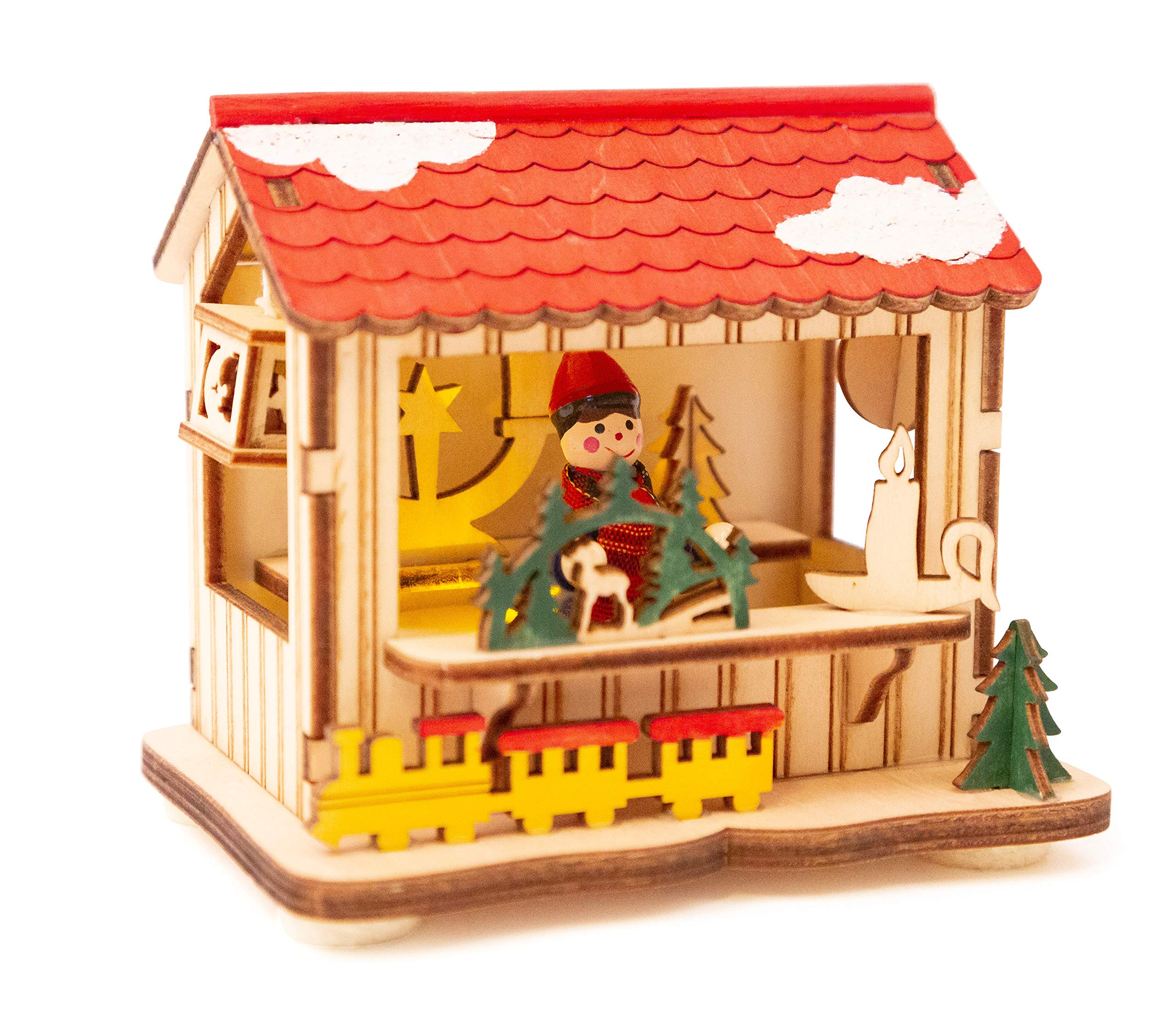 small foot Lampen-Set Weihnachtsmarkt aus Holz, Weihnachtsdeko mit drei Holzhütten mit Licht für die Fensterbank, 11390