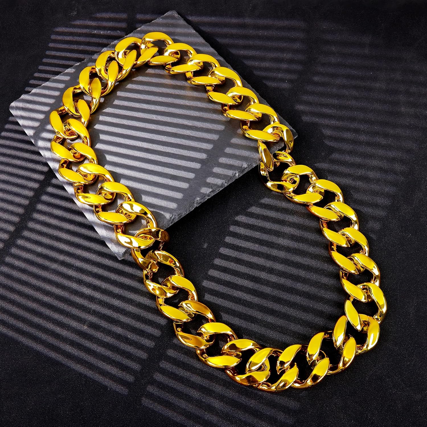 Chunky Fake Gold Necklace for Men Women Plastic Gold Chain Necklace 80s 90s Hip Hop Rapper Costume Accessory 32 Inch - Image 2