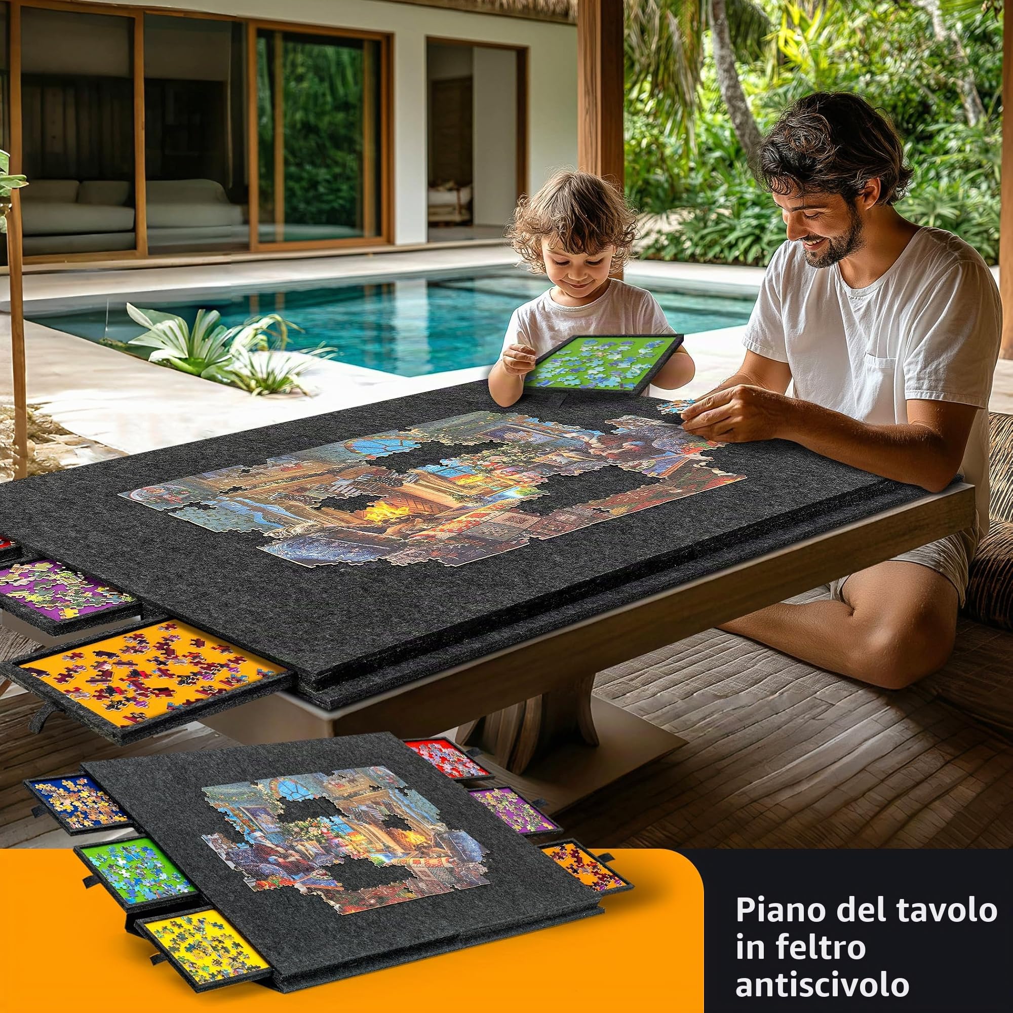 Lavievert Tavolo puzzle pieghevole e inclinabile da 2000 pezzi, con supporto e copertura progettati 2 in 1, leggero piano di puzzle in feltro con 6 cassetti colorati, tavola portatile per puzzle per