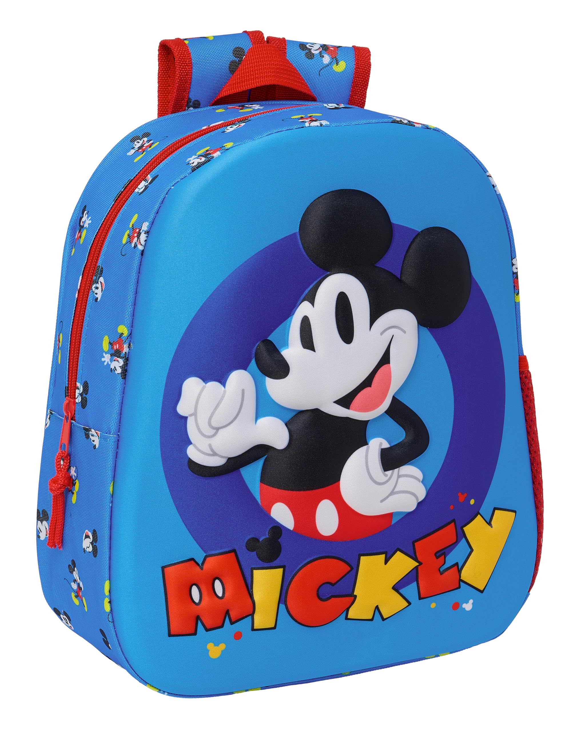 Safta MICKEY MOUSE - Mochila Escolar, con Diseño 3D, Adaptable a Carro, Ideal para Niños de Diferentes Edades, Cómoda y Versátil, Calidad y Resistencia, 27x10x33 cm, Color Azul