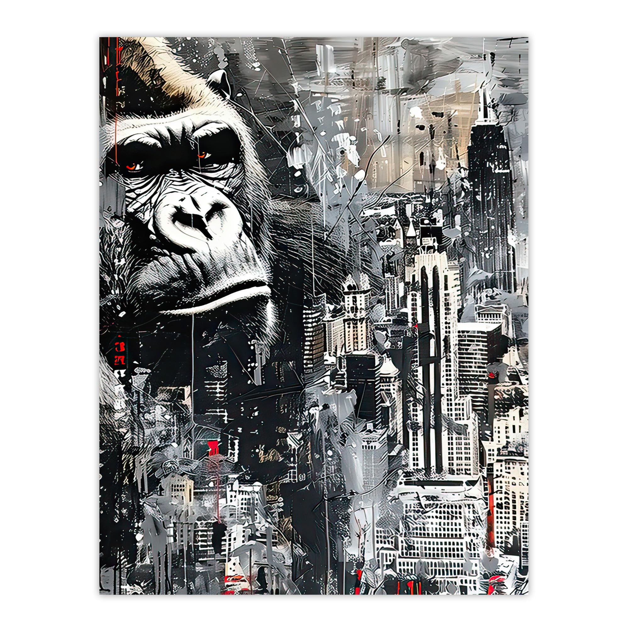 Artery8 Wall Art Print - King Kong Gorilla New York Skyline - Grey - W18" x H24"