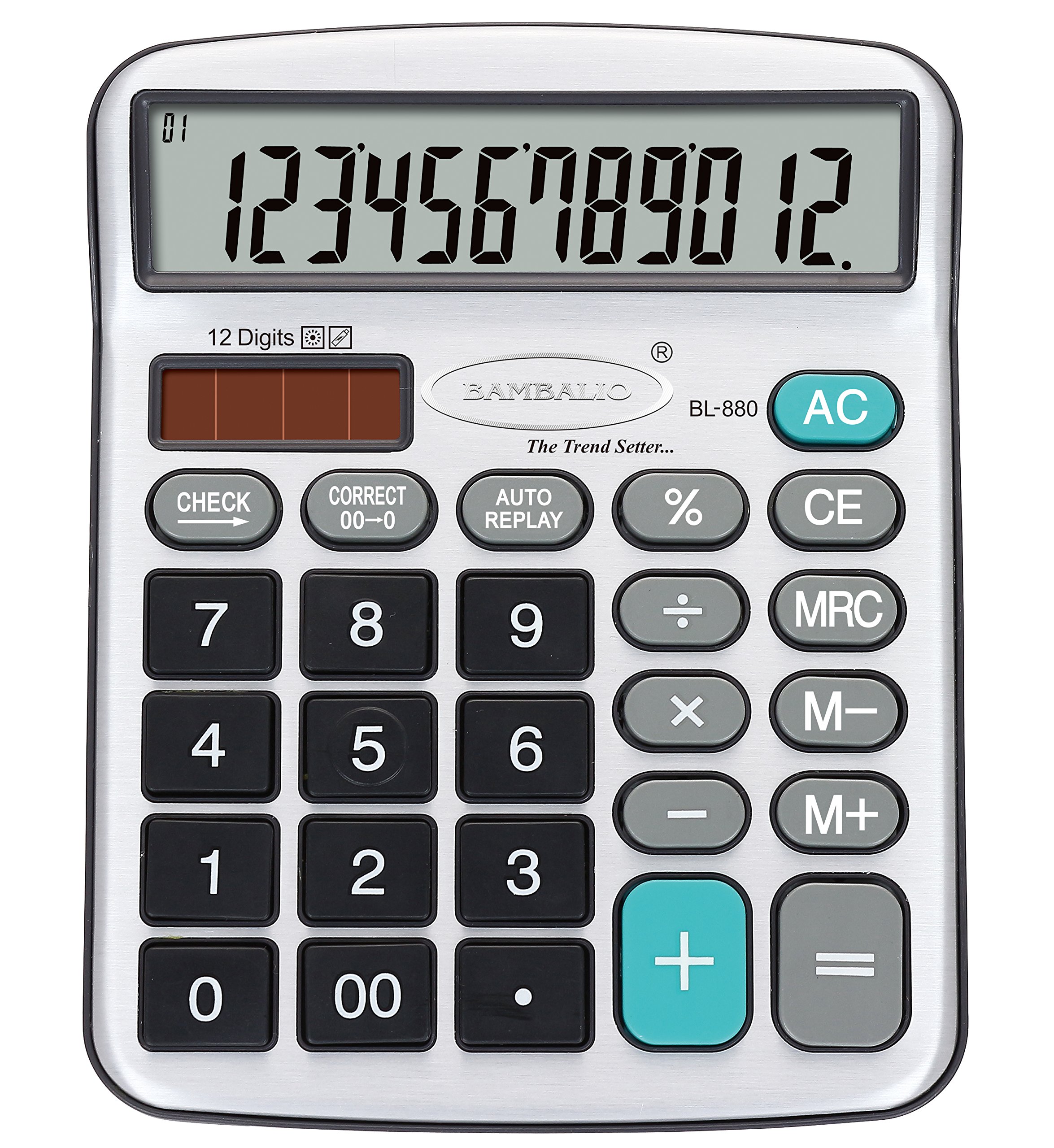 Bambalio Calculadora electrónica de 12 dígitos BL-880 con pantalla grande y panel metálico