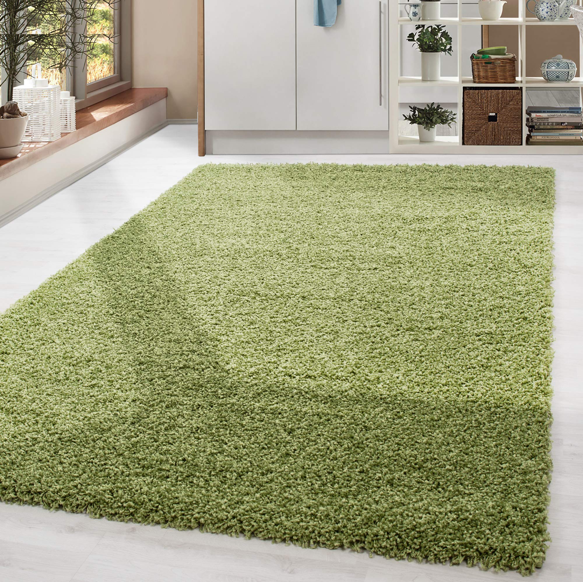HomebyHome Alfombra Salon Peludo de Pelo Largo Verde 160x230 cm - Alfombras de Habitacion Sala de Estar Modernas Suave y Esponjoso - Alfombras Dormitorio Moqueta Cocina Infantil Rectangular